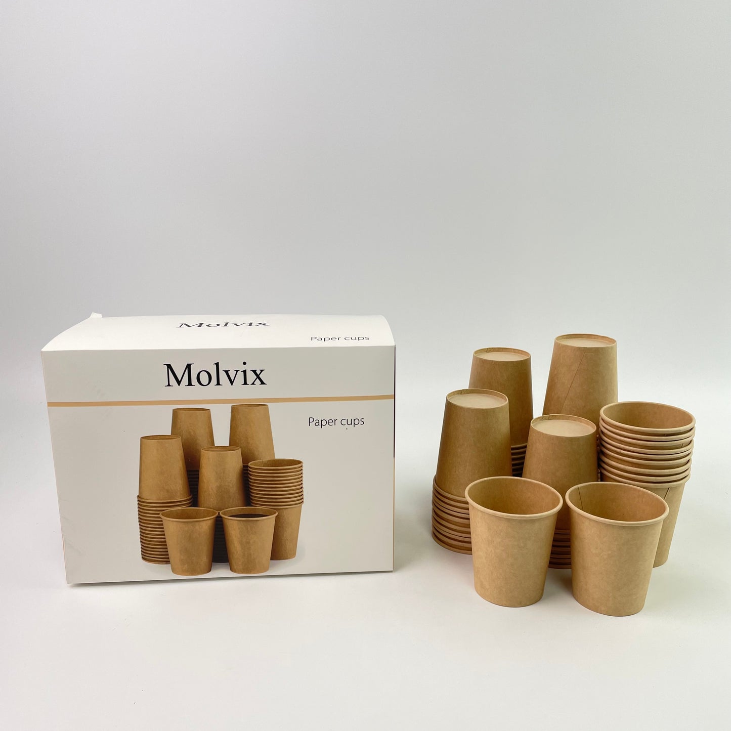 Molvix paper cups are eco-friendly, disposable cups made from sturdy materials, perfect for both hot and cold beverages on any occasion.