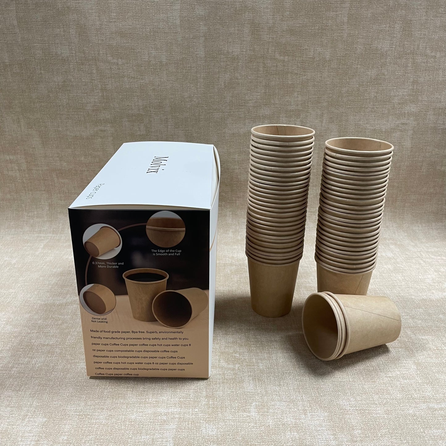 Molvix paper cups are eco-friendly, disposable cups made from sturdy materials, perfect for both hot and cold beverages on any occasion.