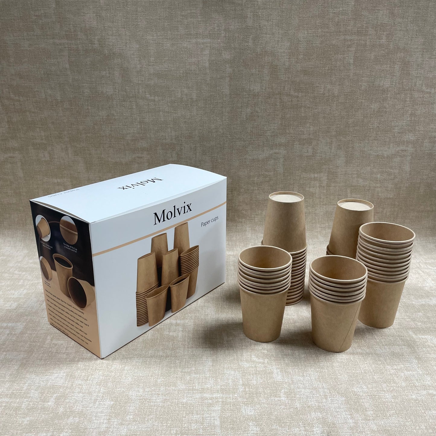 Molvix paper cups are eco-friendly, disposable cups made from sturdy materials, perfect for both hot and cold beverages on any occasion.