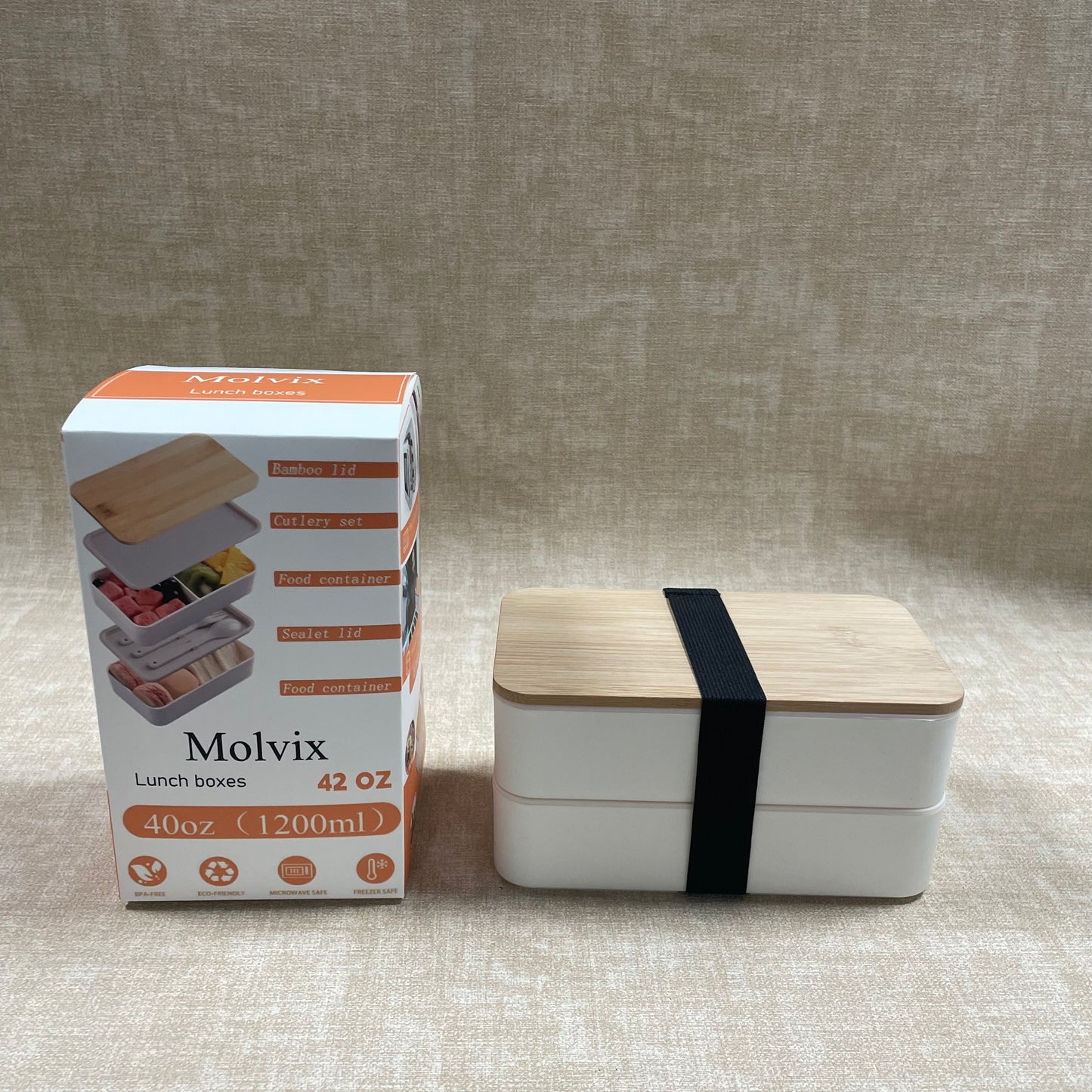 Molvix bamboo lunch box is an eco-friendly, leak-proof, and portable food container that comes with a complete cutlery set, making it perfect for enjoying fresh meals anywhere.