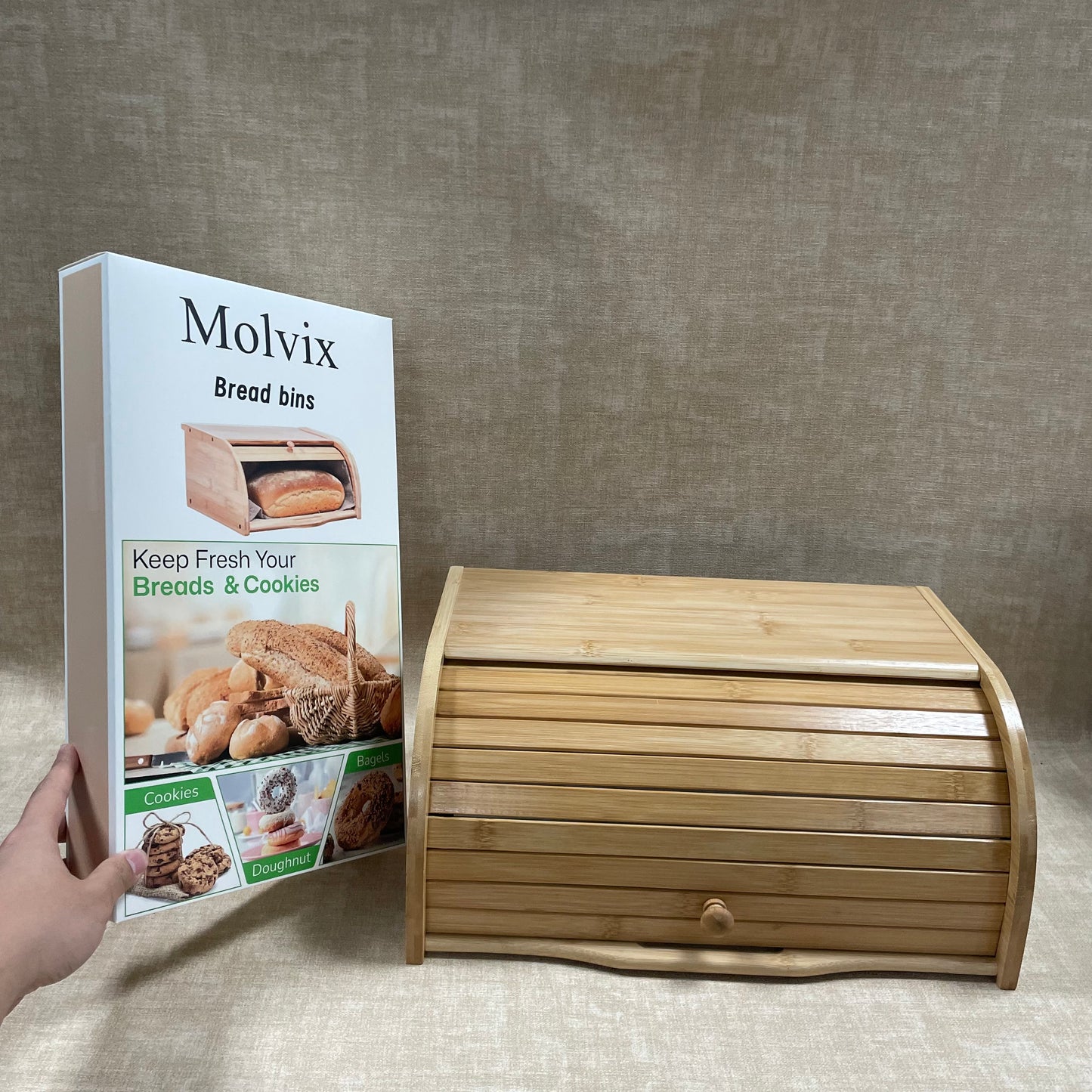 Molvix bamboo bread box offers a stylish and eco-friendly storage solution, keeping your bread and cookies fresh while adding a touch of natural elegance to your kitchen.