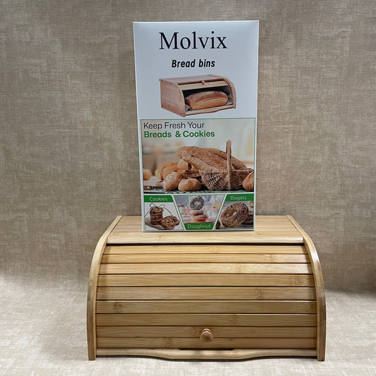 Molvix bamboo bread box offers a stylish and eco-friendly storage solution, keeping your bread and cookies fresh while adding a touch of natural elegance to your kitchen.
