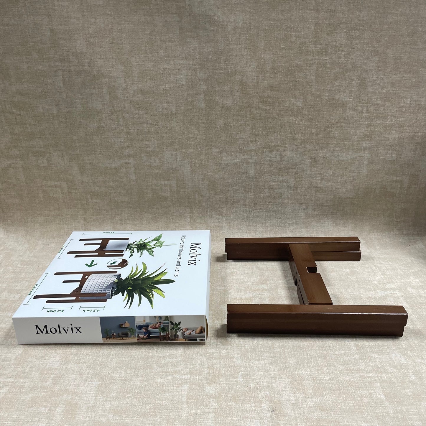 Molvix Elevate your indoor greenery game with the Wooden Flower and Plant Holder, a perfect blend of functionality and understated elegance for plant enthusiasts and interior design lovers alike.