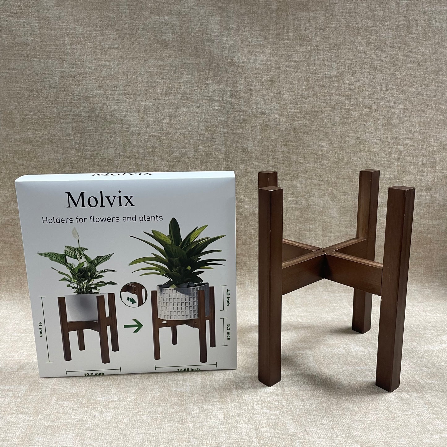 Molvix Elevate your indoor greenery game with the Wooden Flower and Plant Holder, a perfect blend of functionality and understated elegance for plant enthusiasts and interior design lovers alike.
