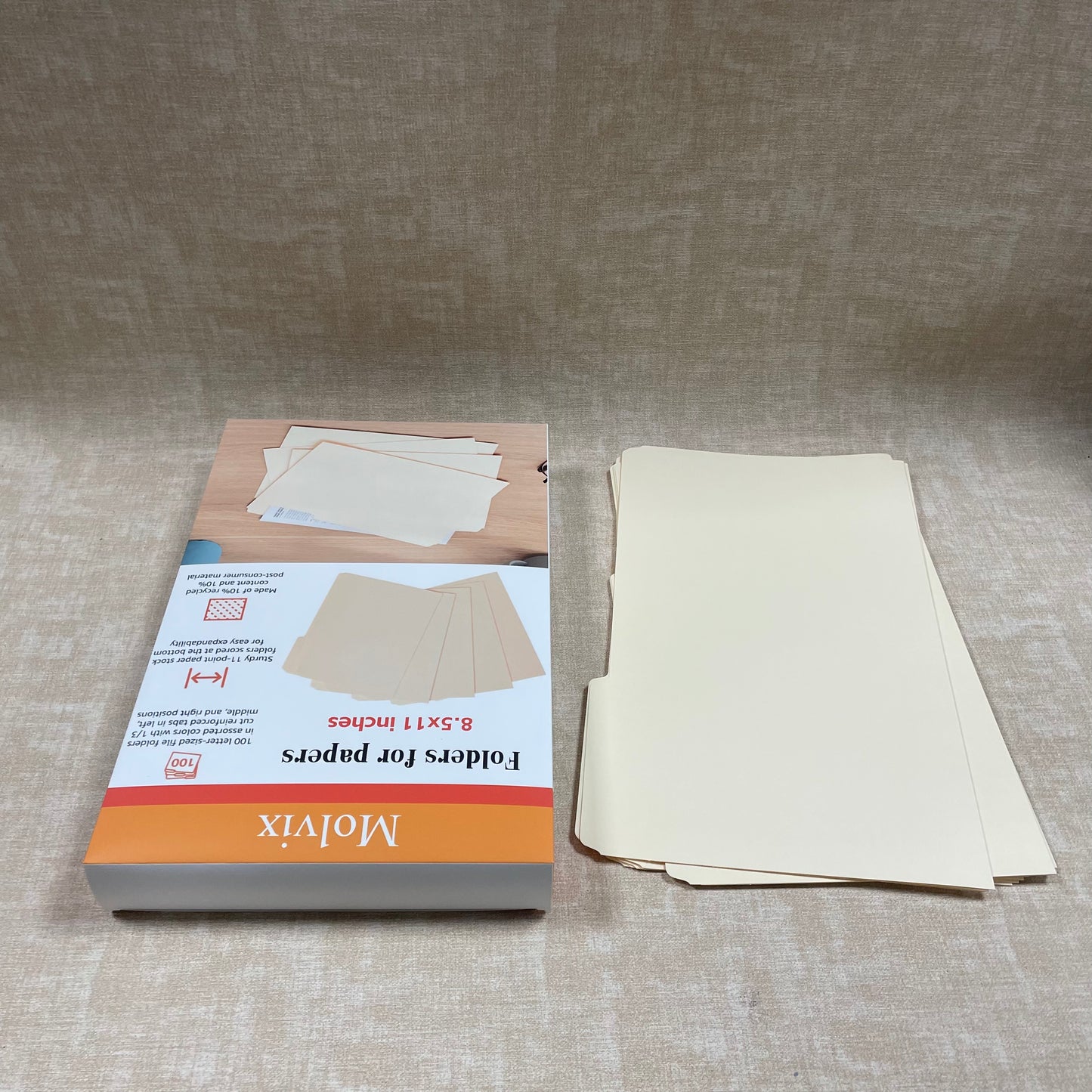 Molvix file folders in letter size are sturdy, eco-friendly (containing 10% recycled content), and feature reinforced tabs in multiple positions for easy labeling and efficient document organization.