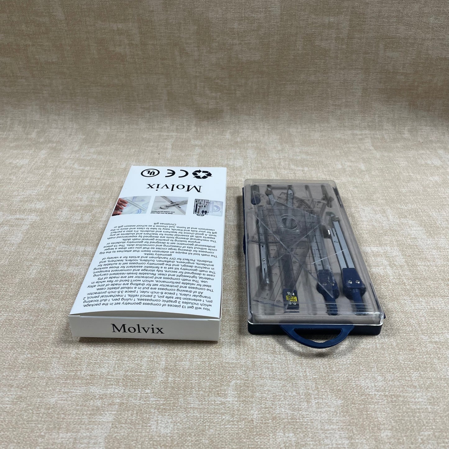 Molvix 13-piece math compass kit is a high-quality, precision tool set designed for versatile applications, featuring an extension beam design and making an excellent practical gift for students and professionals alike.
