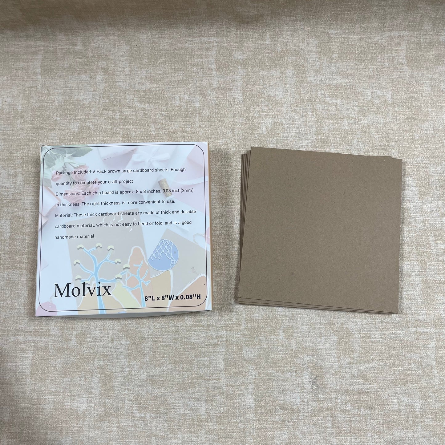 Molvix brown cardboard sheets, with durable thick material, perfect 8x8 inch size, and 6-sheet pack, offer great versatility and value for all craft projects.