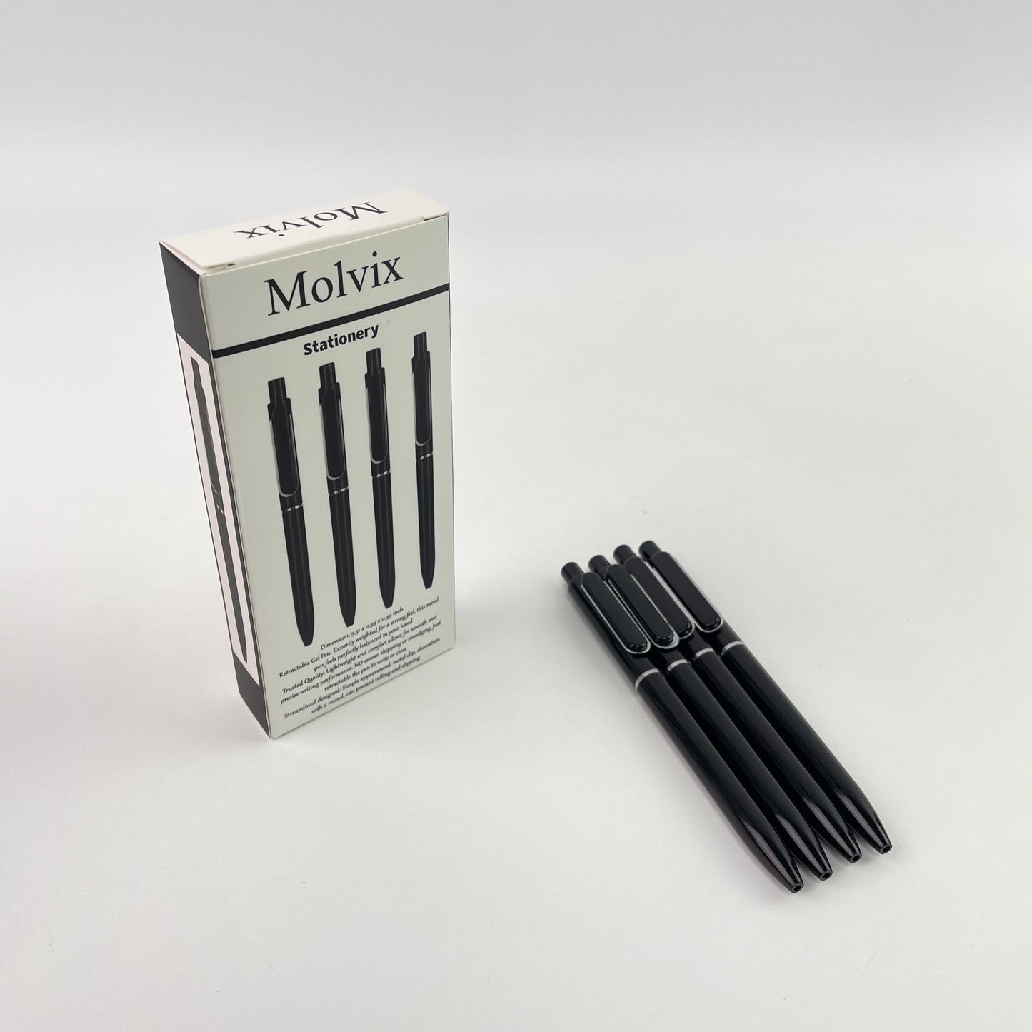 Molvix pen combines a classic black design with durable construction and an imported tip for ultra-smooth writing; it's effortlessly operational, lightweight, portable, and offers exceptional value.