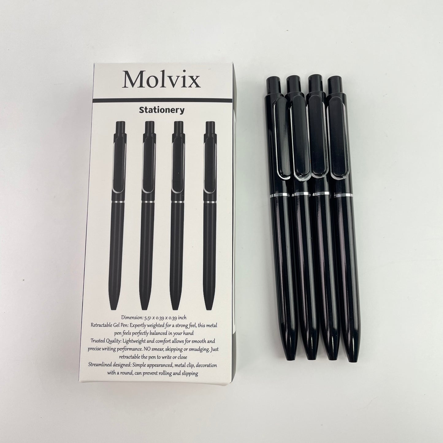 Molvix pen combines a classic black design with durable construction and an imported tip for ultra-smooth writing; it's effortlessly operational, lightweight, portable, and offers exceptional value.